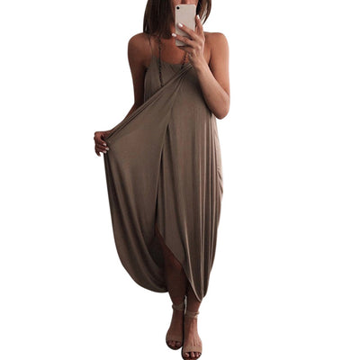 Women Airy Maxi Dress Solid Color Knitting Sleeveless Loose  for Summer Beach Party