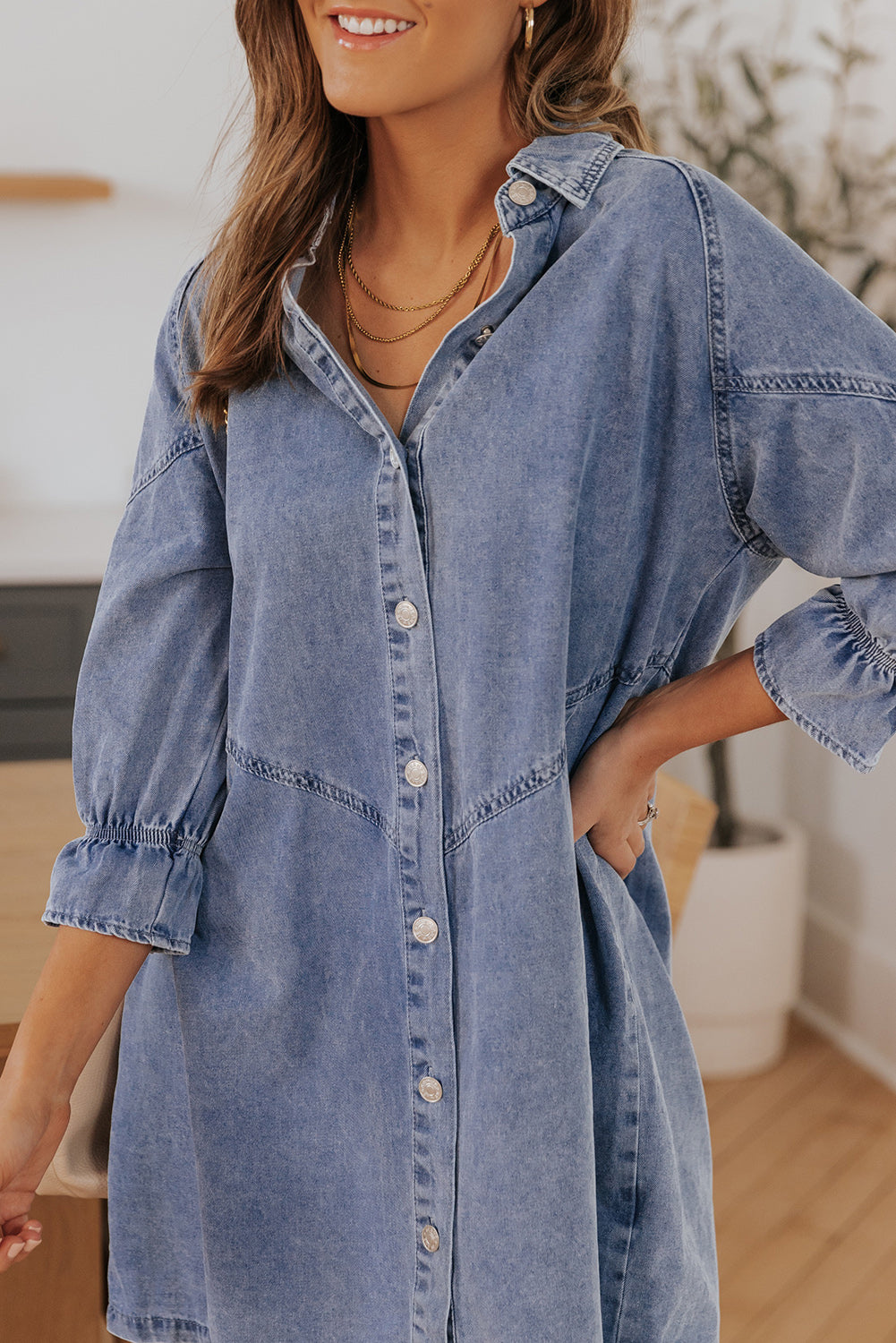 Londyn Buttoned Long Sleeve Denim Mini Dress