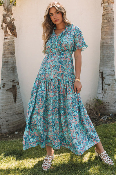 Aila Boho Holiday Ruffle Tiered Maxi Dress