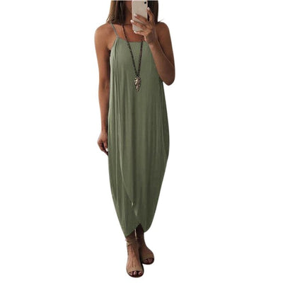 Women Airy Maxi Dress Solid Color Knitting Sleeveless Loose  for Summer Beach Party