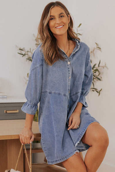 Londyn Buttoned Long Sleeve Denim Mini Dress