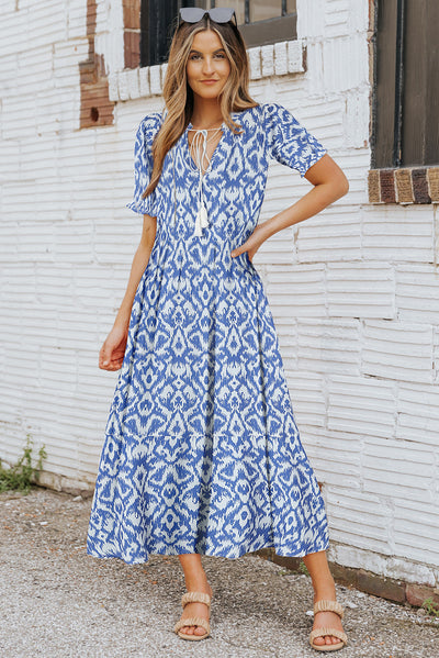 Remy v Neck Casual Geometric Print Maxi Dress