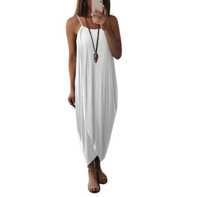 Women Airy Maxi Dress Solid Color Knitting Sleeveless Loose  for Summer Beach Party