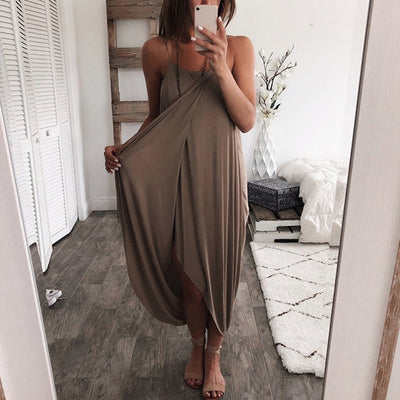 Women Airy Maxi Dress Solid Color Knitting Sleeveless Loose  for Summer Beach Party