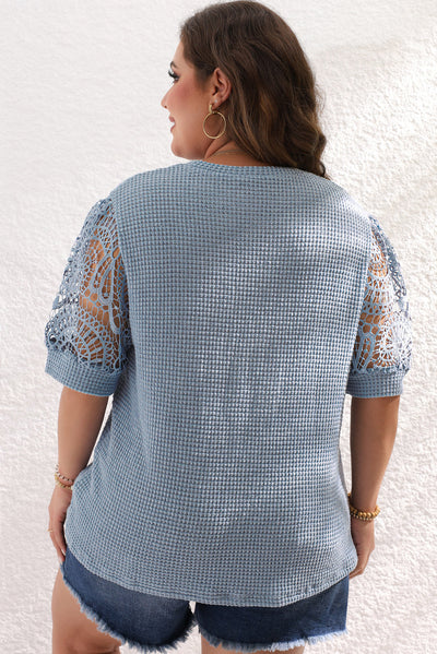 Ivey Plus Size Textured Knit Lace Sleeve Top