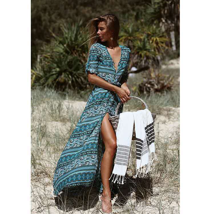 New Boho Style Ladies Elegant Dress Beach Maxi Dress