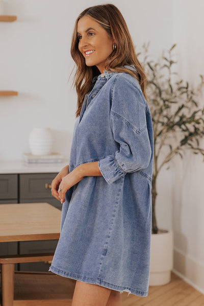 Londyn Buttoned Long Sleeve Denim Mini Dress