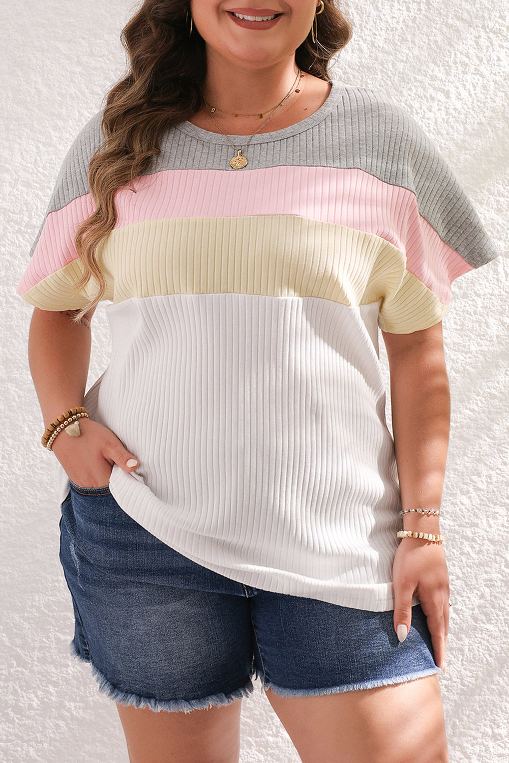 Katelyn Patchwork Ribbed Plus Top