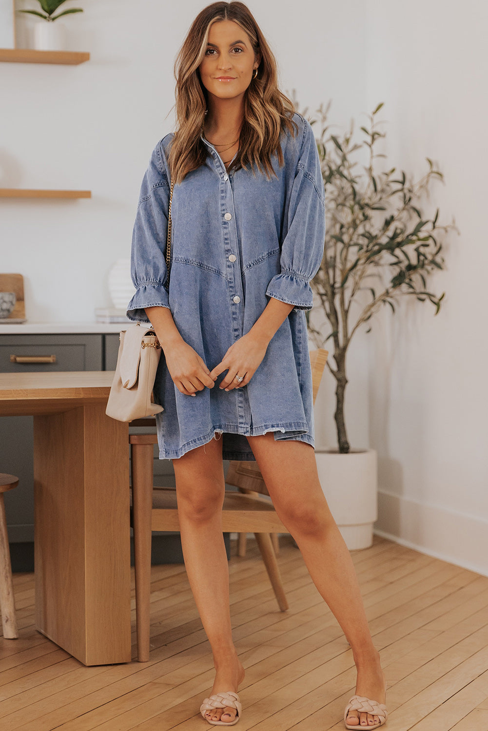 Londyn Buttoned Long Sleeve Denim Mini Dress