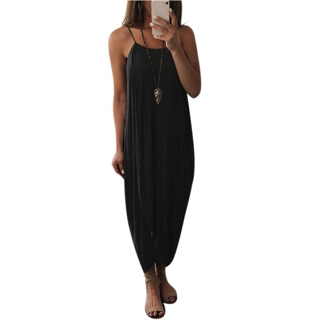 Women Airy Maxi Dress Solid Color Knitting Sleeveless Loose  for Summer Beach Party