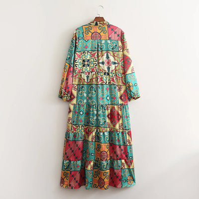 Women's New Printed Long Sleeve Shirt Dress Maxi Dress