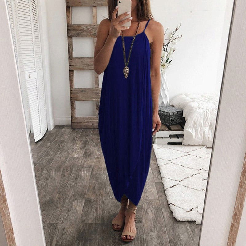 Women Airy Maxi Dress Solid Color Knitting Sleeveless Loose  for Summer Beach Party