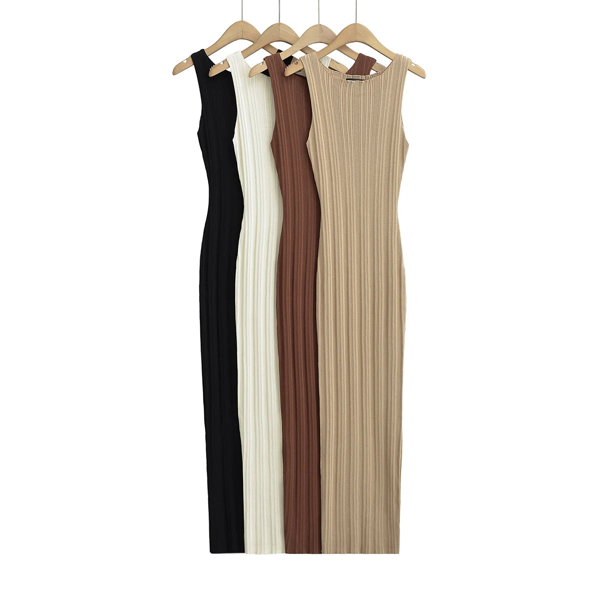 Summer Sleeveless Elegant Knitted Maxi Dress Women 4 Colors Stretchable Slim Dresses