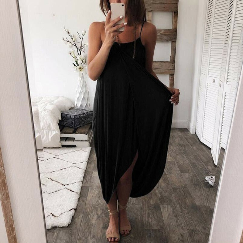 Women Airy Maxi Dress Solid Color Knitting Sleeveless Loose  for Summer Beach Party