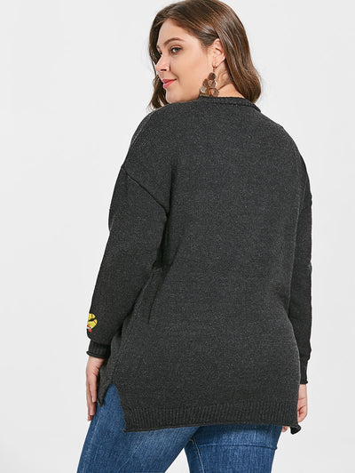 Plus Size Embroidery Drop Shoulder Cardigan