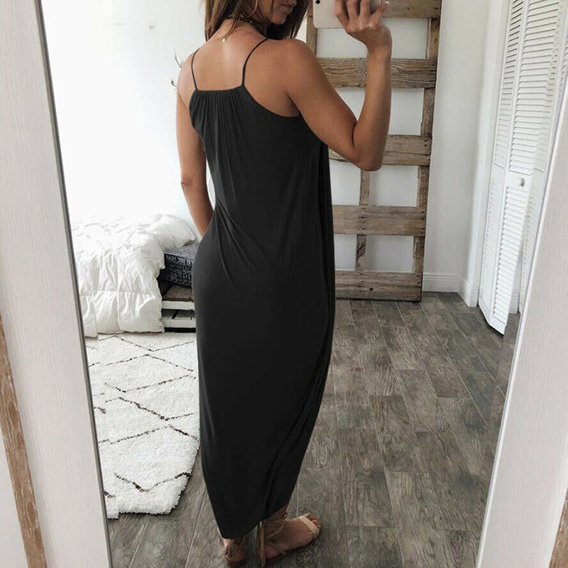 Women Airy Maxi Dress Solid Color Knitting Sleeveless Loose  for Summer Beach Party