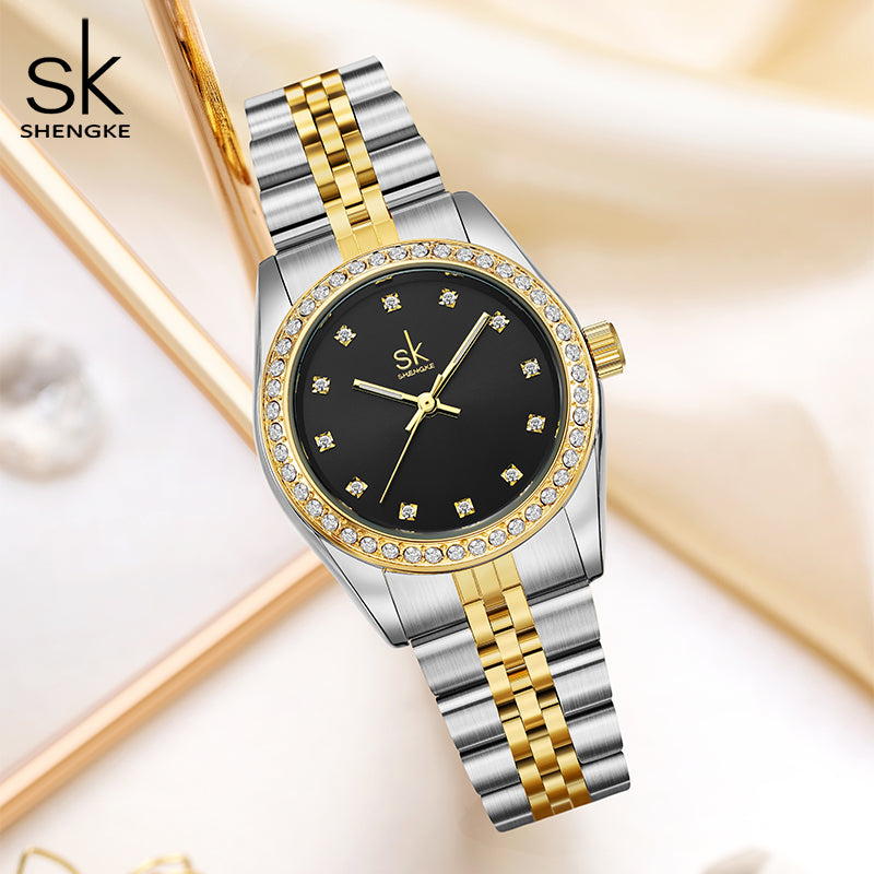 Shengke Stainless Steel Ladies Watch Classic Design Women Wristwatch