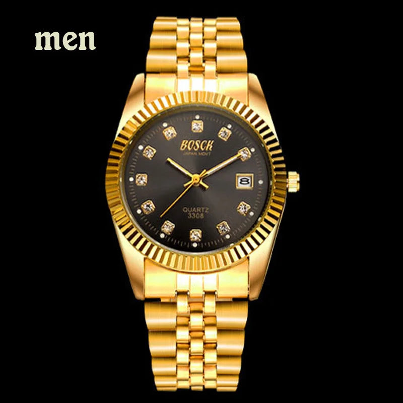 BOSCK Fashion Couples Wristwatches Mens Gold Luxury Brand