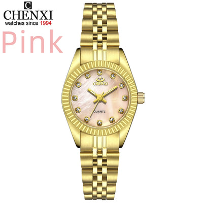 CHENXI Luxury Couple Watch Golden Fashion Stainless Steel Lovers Watch