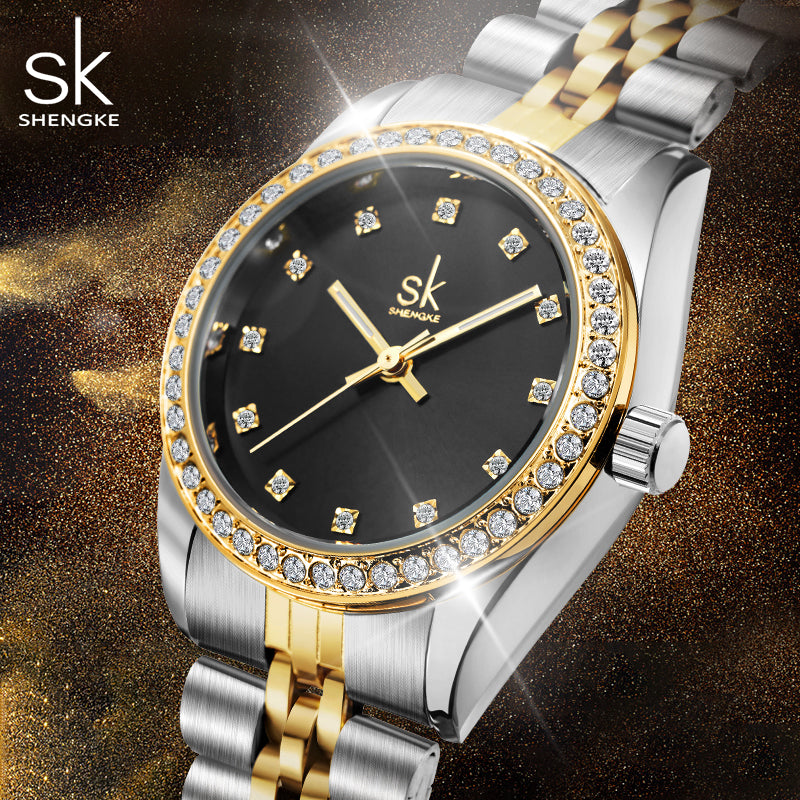 Shengke Stainless Steel Ladies Watch Classic Design Women Wristwatch