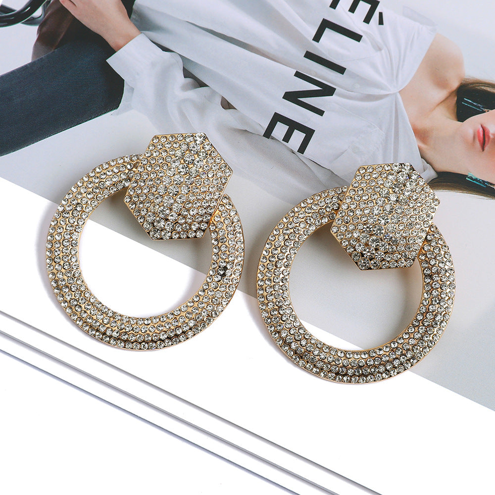 Fashion Earings for Women 2022 Convex Hexagonal Rhinestone