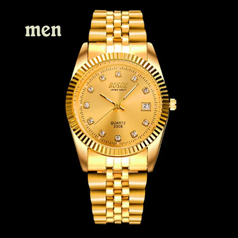 BOSCK Fashion Couples Wristwatches Mens Gold Luxury Brand