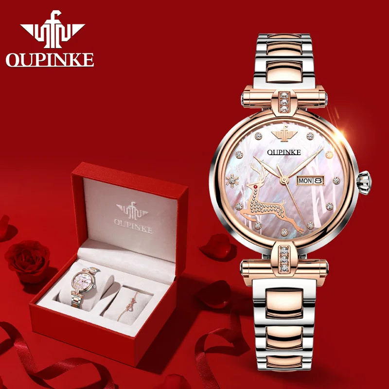 OUPINKE Woman Watch Luxury Diamond Scale Automatic Mechanical