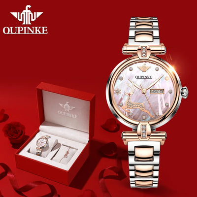 OUPINKE Woman Watch Luxury Diamond Scale Automatic Mechanical