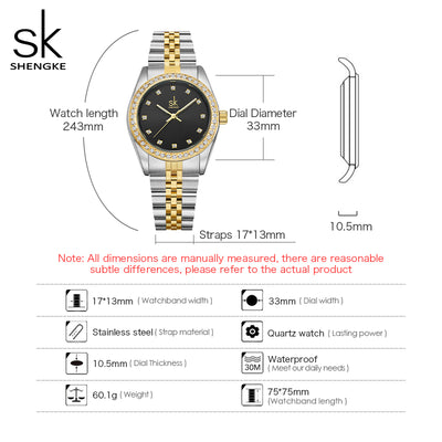 Shengke Stainless Steel Ladies Watch Classic Design Women Wristwatch