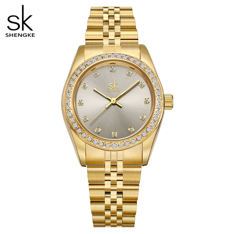 Shengke Stainless Steel Ladies Watch Classic Design Women Wristwatch