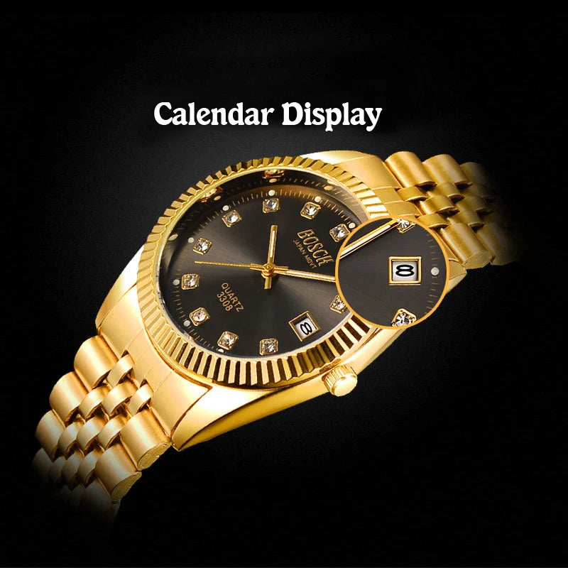 BOSCK Fashion Couples Wristwatches Mens Gold Luxury Brand