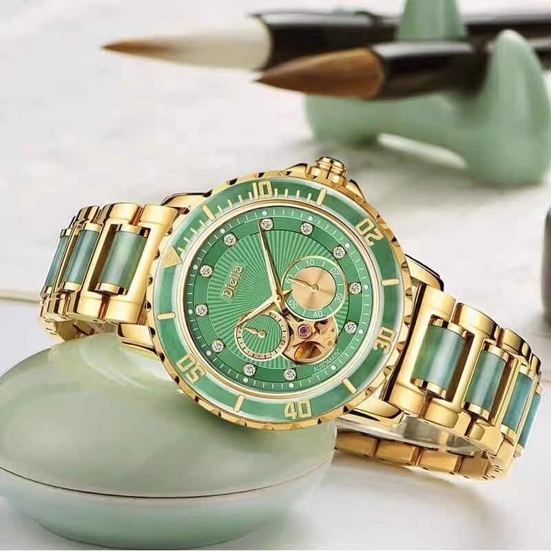 Diellea 6025 5Atm Waterproof Stainless Steel Case Jade Watch