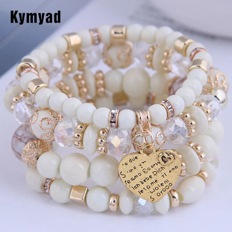 Kymyad 4pcs/Set Bohemia Bracelets Resin Beads Bracelet