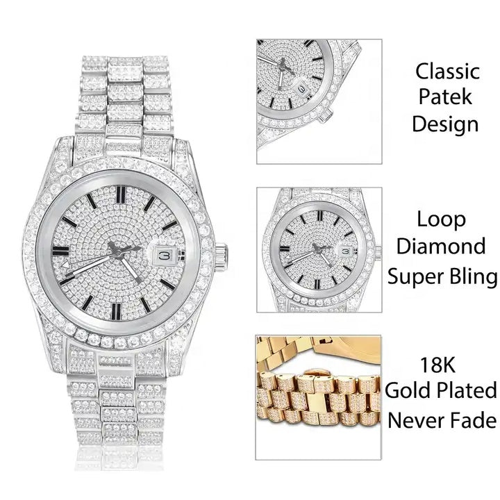 R Brand VVS Moissanite Diamond Women Men Moissanite Watch