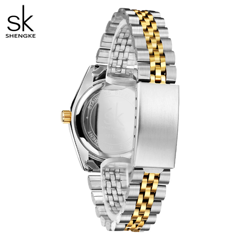 Shengke Stainless Steel Ladies Watch Classic Design Women Wristwatch