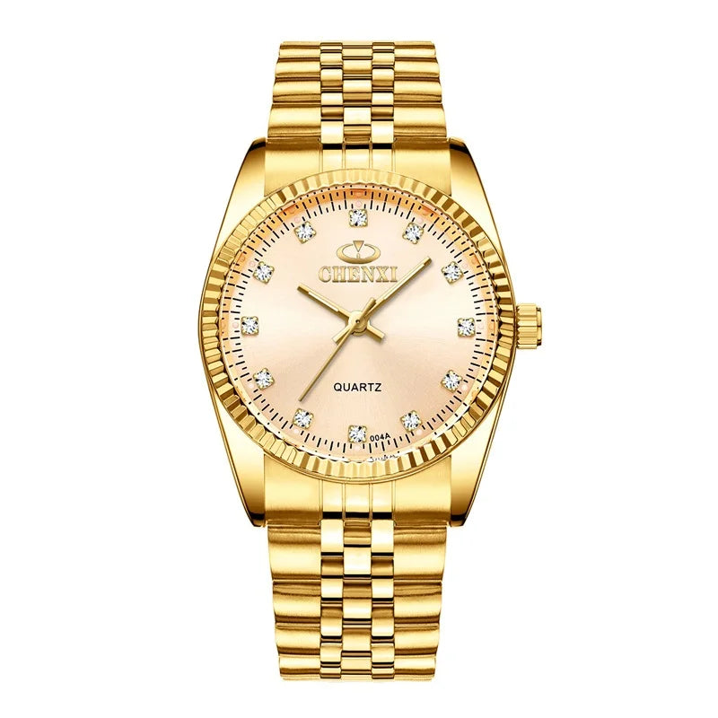 CHENXI Luxury Couple Watch Golden Fashion Stainless Steel Lovers