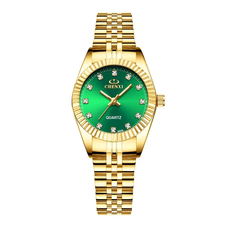 CHENXI Luxury Couple Watch Golden Fashion Stainless Steel Lovers Watch