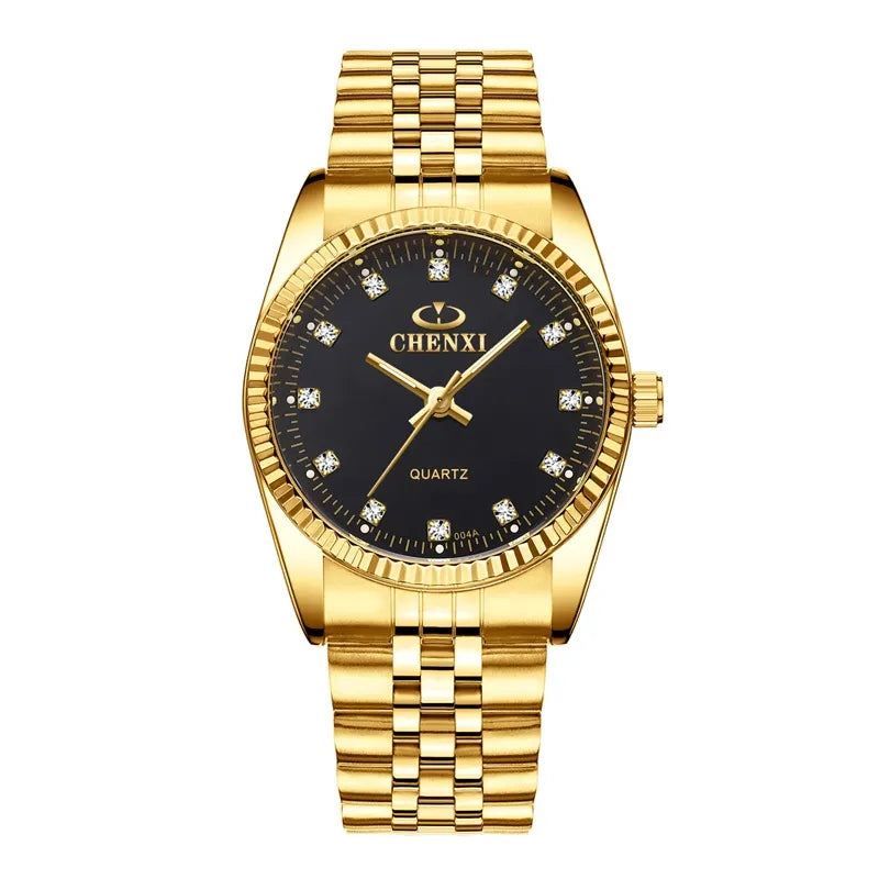 CHENXI Luxury Couple Watch Golden Fashion Stainless Steel Lovers Watch