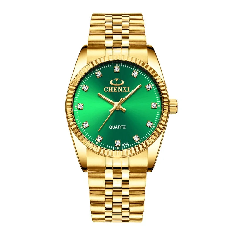 CHENXI Luxury Couple Watch Golden Fashion Stainless Steel Lovers Watch