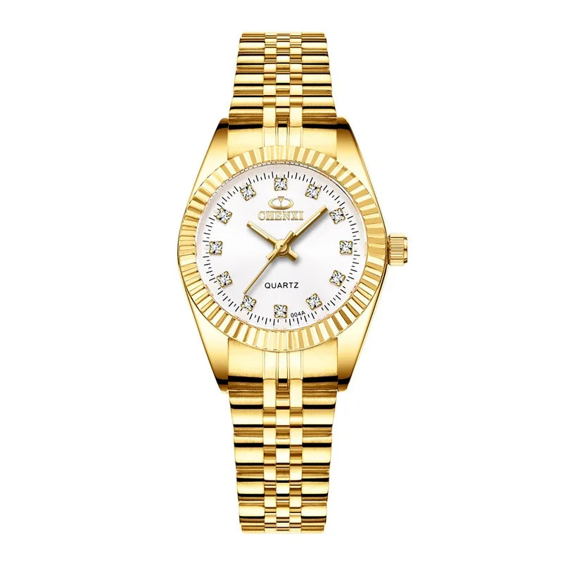 CHENXI Luxury Couple Watch Golden Fashion Stainless Steel Lovers