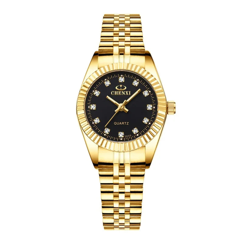 CHENXI Luxury Couple Watch Golden Fashion Stainless Steel Lovers