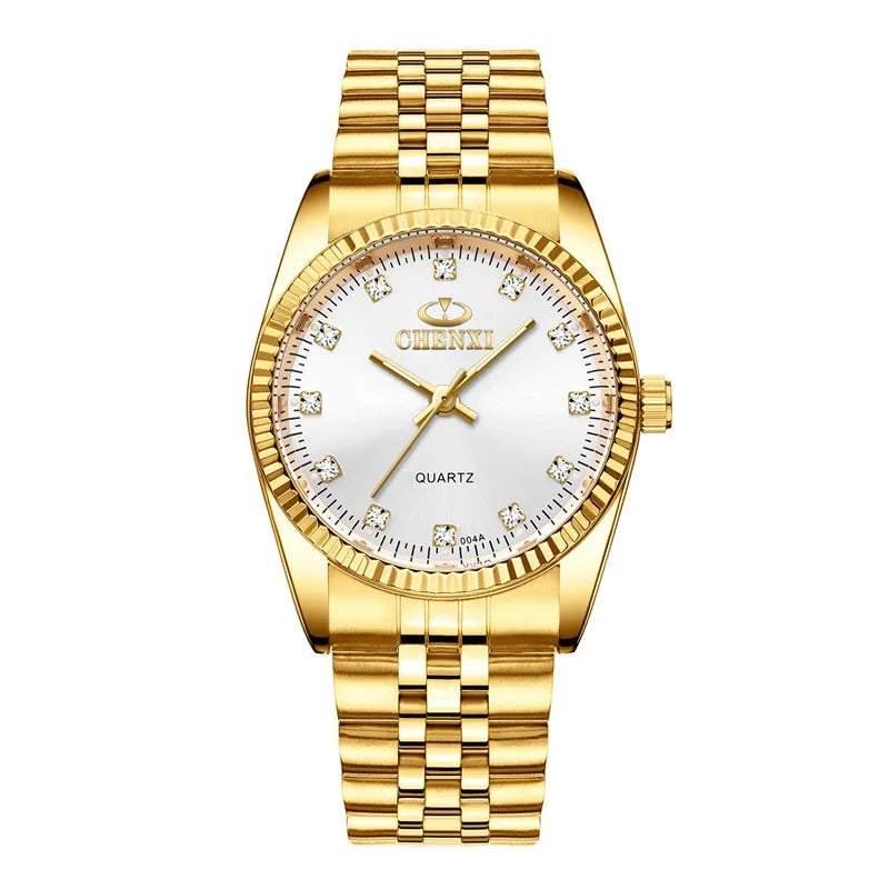 CHENXI Luxury Couple Watch Golden Fashion Stainless Steel Lovers Watch