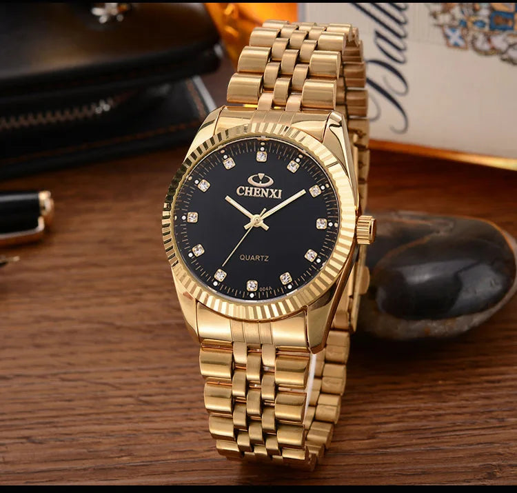 CHENXI Luxury Couple Watch Golden Fashion Stainless Steel Lovers