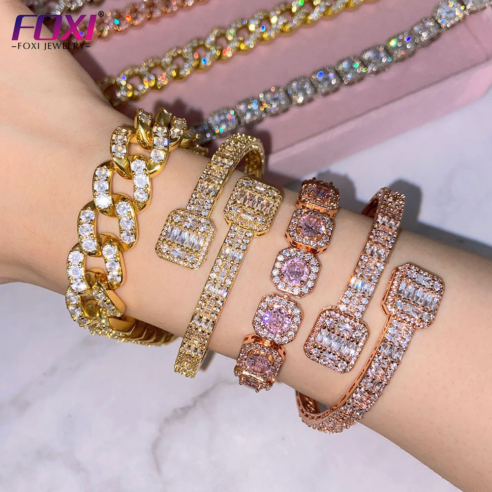 Drop Shipping Icy Baguette Cz Diamond Bangle Women Fashion