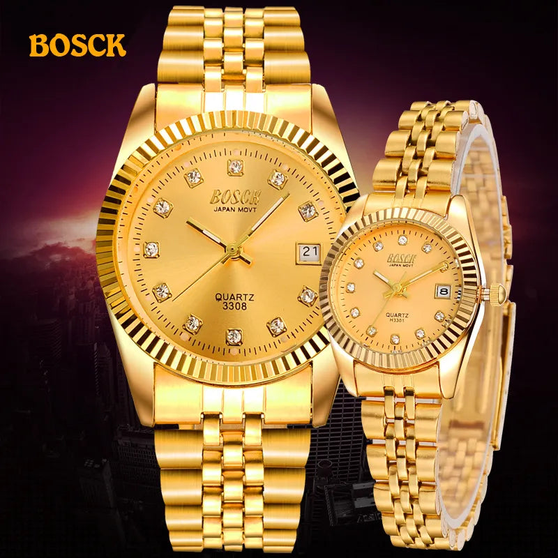 BOSCK Fashion Couples Wristwatches Mens Gold Luxury Brand