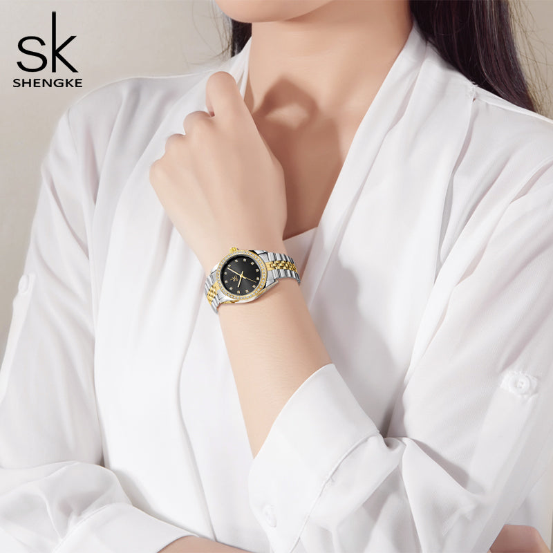 Shengke Stainless Steel Ladies Watch Classic Design Women Wristwatch