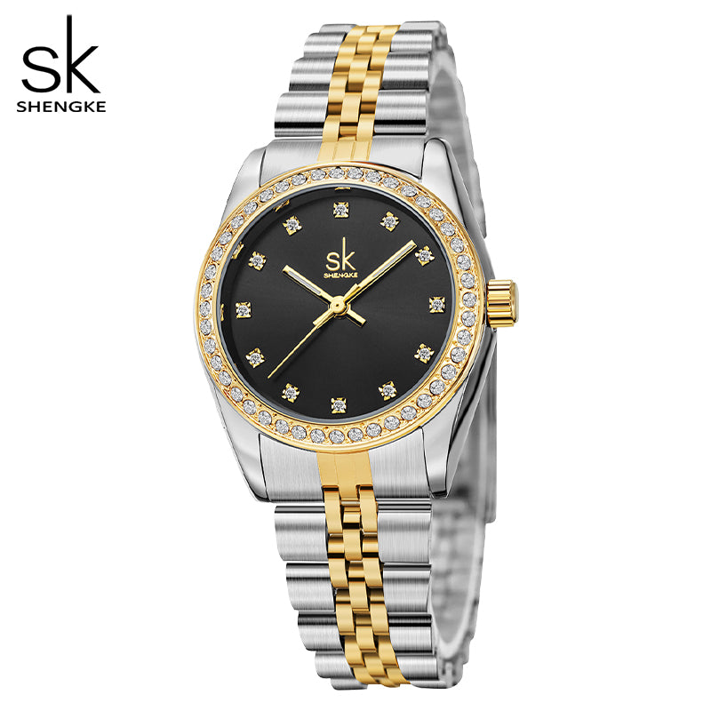 Shengke Stainless Steel Ladies Watch Classic Design Women Wristwatch