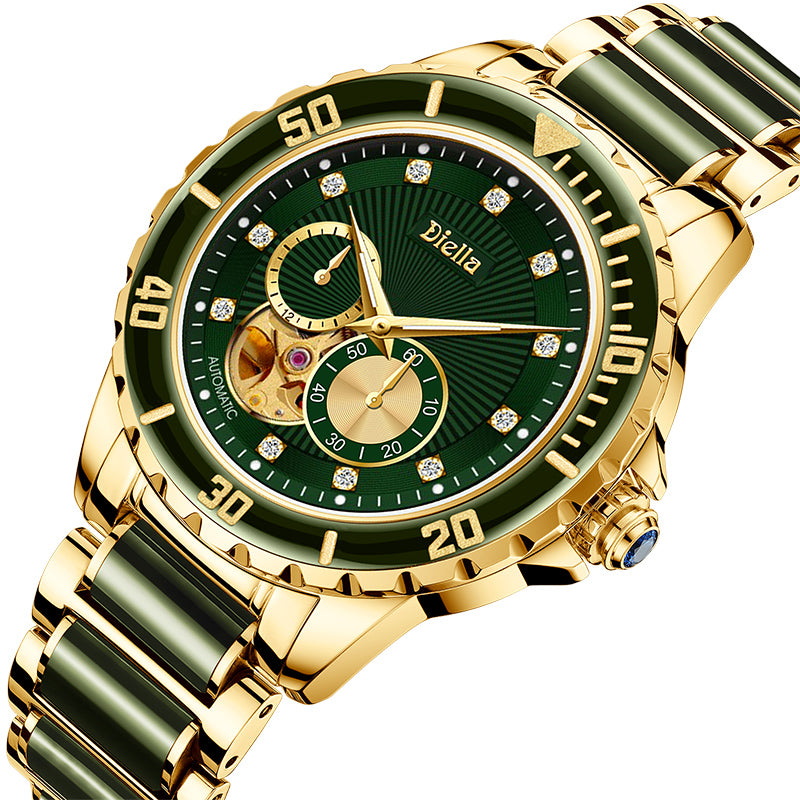 Diellea 6025 5Atm Waterproof Stainless Steel Case Jade Watch