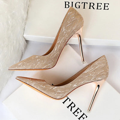 BIGTREE Shoes Woman Pumps Silver Champagne High Heels