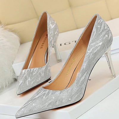 BIGTREE Shoes Woman Pumps Silver Champagne High Heels